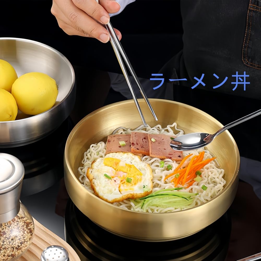 Amazon.co.jp: AOUCN 冷麺容器 ラーメン丼 金食器 韓国製ステンレス 二